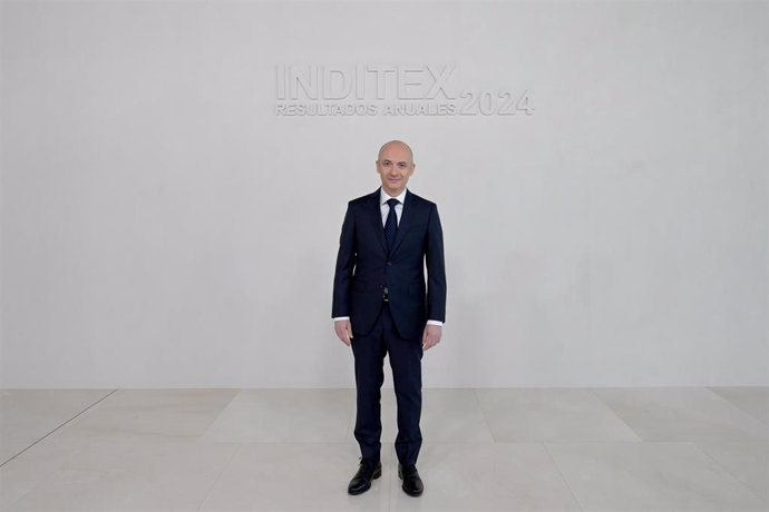 Archivo - El consejero delegado de Inditex, Óscar García Maceiras, durante la presentación de resultados de Inditex del 2024, a 12 de marzo de 2025, en Santiago de Compostela, A Coruña, Galicia (España).