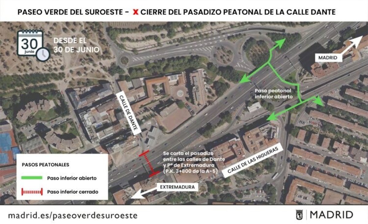El último paso peatonal de las obras de la A-5 cierra el lunes tras demolerse el paso inferior del enlace de Boadilla