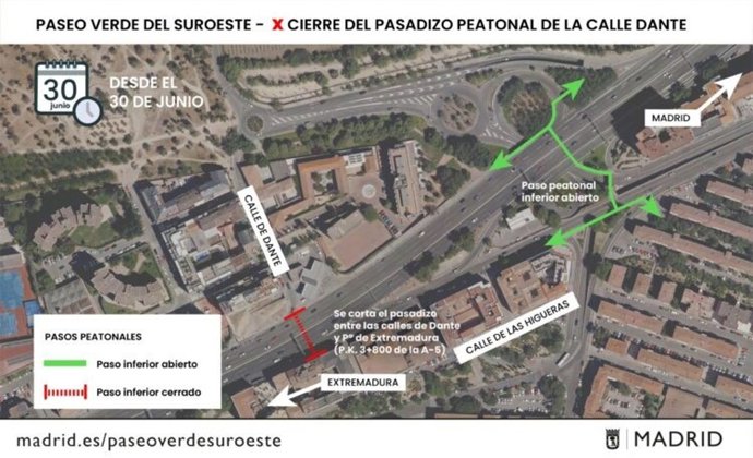 Mapa del cierre del pasadizo peatonal de la calle Dante