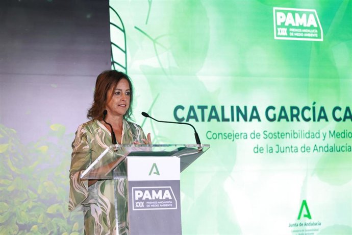 La consejera de Sostenibilidad y Medio Ambiente, Catalina García, en la gala de los Premios PAMA 2025, en Sevilla.