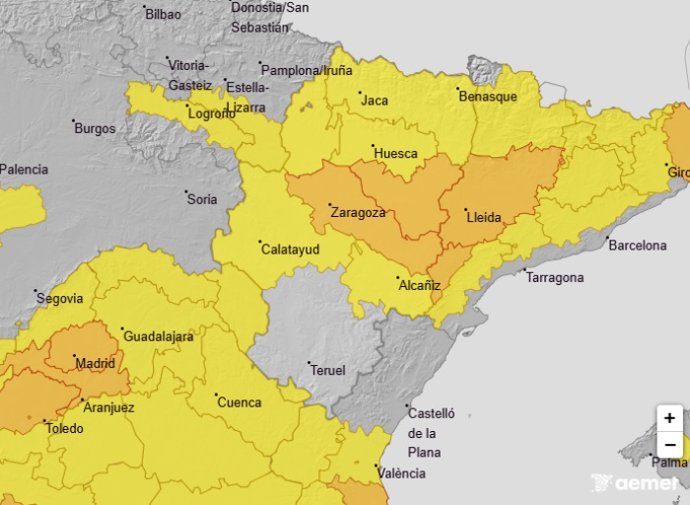 Aviso de nivel naranja  para este sábado por temperaturas máximas en Sur de Huesca y Ribera del Ebro.