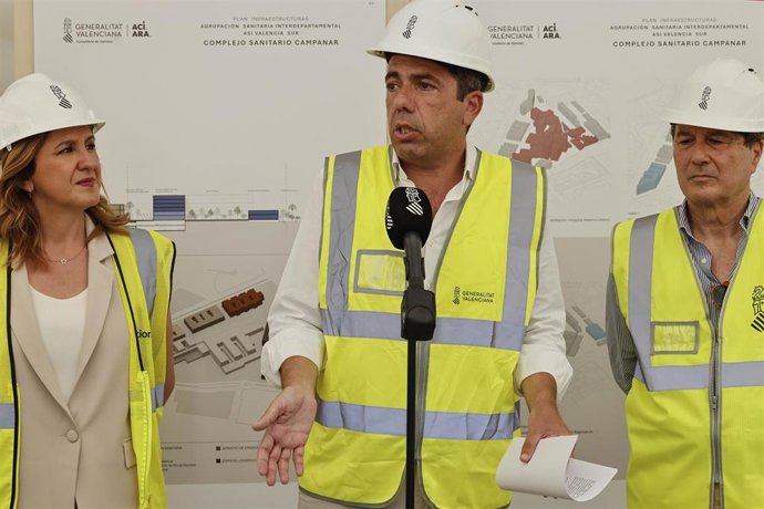 El presidente de la Generalitat, Carlos Mazón, y el conseller de Sanidad, Marciano Gómez, y la alcaldesa de València, María José Catalá, presentan el nuevo complejo sanitario de Campanar
