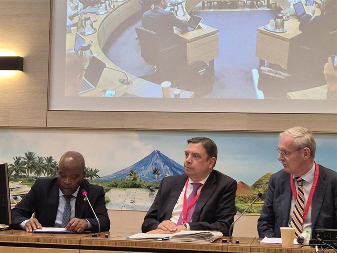 El ministro de Agricultura, Pesca y Alimentación, Luis Planas, la sesión plenaria de la VI Conferencia Ministerial sobre Agricultura de la Unión Africana y la Unión Europea