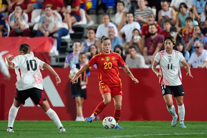 Claudia Pina of Spain in action during the Women's International Friendly, football match played between Spain and Japan at Butarque stadium on June 27, 2025, in Leganes, Madrid, Spain.
