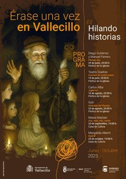 Cartel informativo del Festival 'Érase una vez en Vallecillo. Hilando historias'.