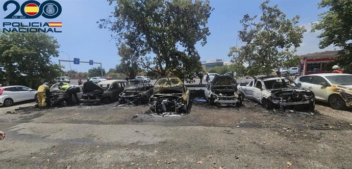 Vehículos afectados por un incendio en un descampado de Palma