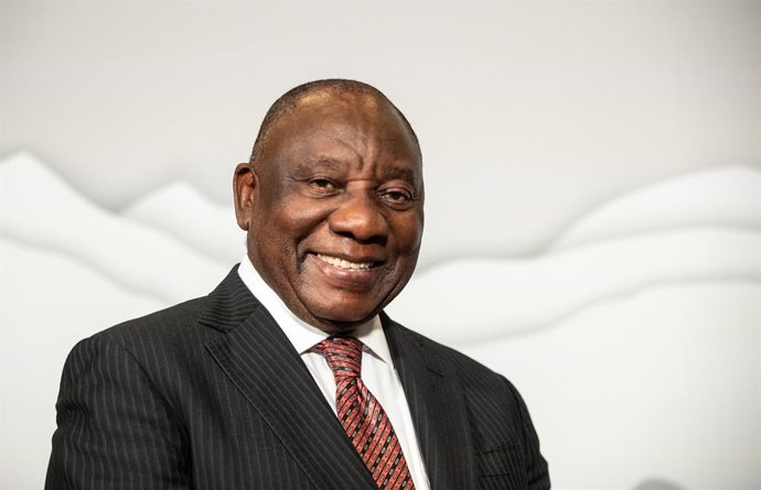 June 15, 2025, Calgary, Ab, CANADA: President of the Republic of South Africa Cyril Ramaphosa, speaks to media while meeting with Prime Minister Mark Carney, as the G7 gets under way in Calgary, Alta., Sunday, June 15, 2025.
