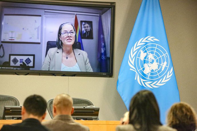 Archivo - February 5, 2025, New York, New York, USA: VIVIAN VAN DE PERRE, Deputy Head of the UN Mission in the Democratic Republic of the Congo (MONUSCO), speaks remotely from Goma on the situation Democratic Republic of Congo..Aid outreach has been one o