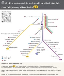 Cercanías suprime el servicio en la C-5 entre Embajadores y Villaverde Alto desde este miércoles