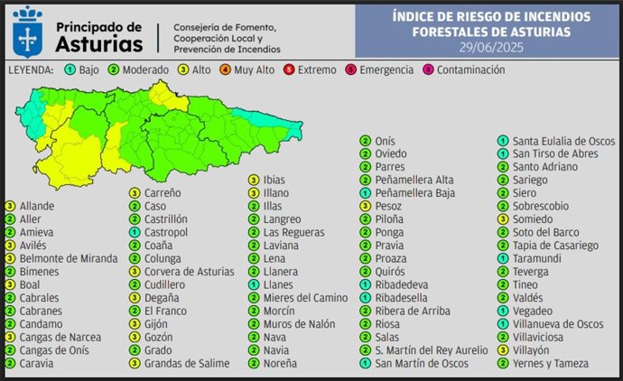 Mapa de riesgo de incendio forestal.