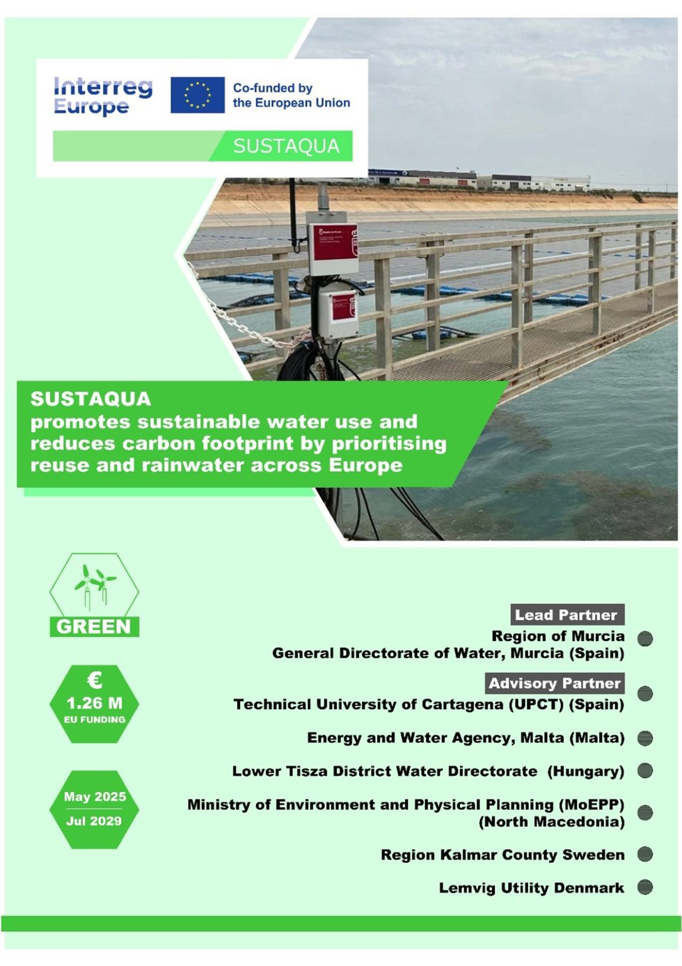 Cartel informativo del proyecto europeo Sustaqua, liderado por la Región de Murcia.
