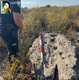 Imagen del bloque de cuarcita recuperado en un yacimiento megalítico de la Costa Occidental de Huelva.