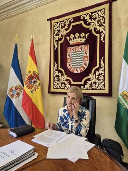 La alcaldesa de Jerez, María José García-Pelayo, reunida en llamada con Endesa.
