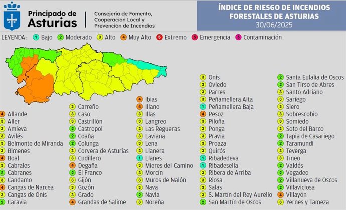 Mapa de riesgo de incendio forestal.