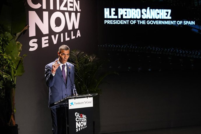 O presidente do governo espanhol, Pedro Sánchez, durante a inauguração da cúpula Global Citizen Now no CaixaForum, em 29 de junho de 2025, em Sevilha (Andaluzia, Espanha). A capital da Andaluzia, Sevilha, está sediando a 4ª Conferência Internacional sobre