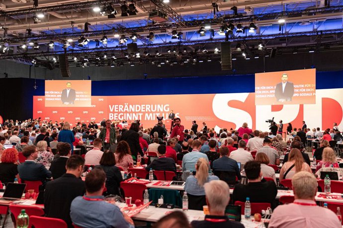 June 28, 2025, Berlin, Berlin, Germany: Former German Chancellor Olaf Scholz received a standing ovation Saturday, June 28, 2025, as the center-left Social Democratic Party (SPD) honored his leadership during a pivotal farewell appearance at the partyâ€s 