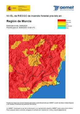 El nivel de riesgo de incendio forestal es extremo en casi toda la Región de Murcia