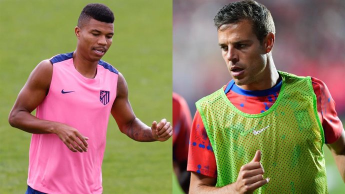 Los futbolistas del Alético de Madrid Reinildo Mandava (izquierda) y César Azpilicueta.