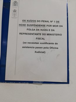 Suspensión de juicios en juzgado de lo penal de Lugo