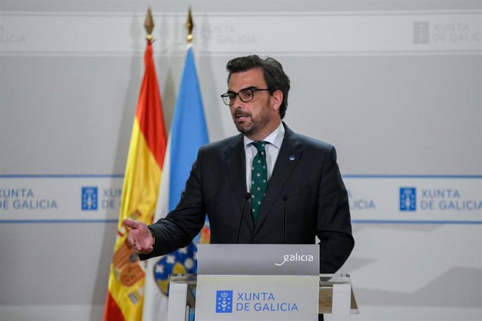 El conselleiro de Presidencia, Xustiza e Deportes, Diego Calvo, en rueda de prensa posterior a la reunión del Consello de la Xunta, a 23 de junio de 2025.