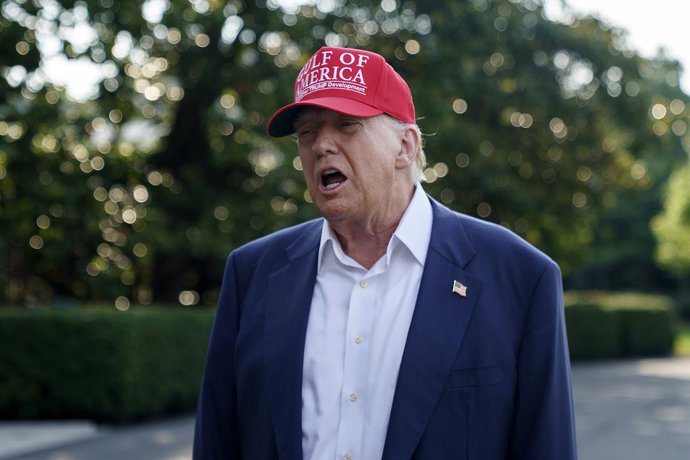 July 1, 2025, Washington, District Of Columbia, USA: United States President Donald J Trump speaks to media as he leaves the White House, Washington, DC, USA, 01 July 2025. President Trump is due to visit a new immigration detention facility in the Evergl