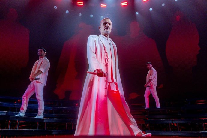 El cantante Miguel Bosé durante el concierto en el Movistar Arena.