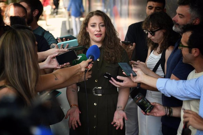 La nueva portavoz del PP en el Congreso, Ester Muñoz, ofrece declaraciones a los medios, en la sede del PP de la calle Génova, a 2 de julio de 2025, en Madrid (España). 