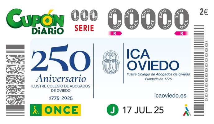 Cupón del 17 de julio, dedicado al Ilustre Colegio de Abogados de Oviedo.