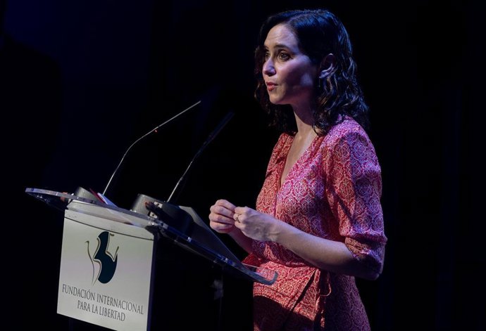 La presidenta de la Comunidad de Madrid, Isabel Díaz Ayuso, en la clausura del XVIII Foro Atlántico, de la Fundación Internacional para la Libertad