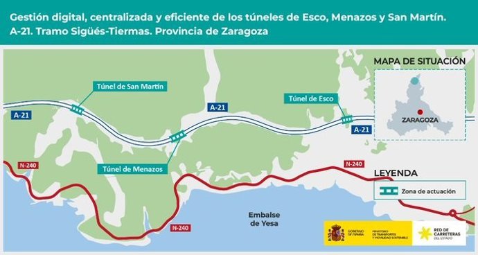 Transportes licita por 6,9 millones la gestión digital de tres túneles de la autovía A-21, entre Sigüés y Tiermas