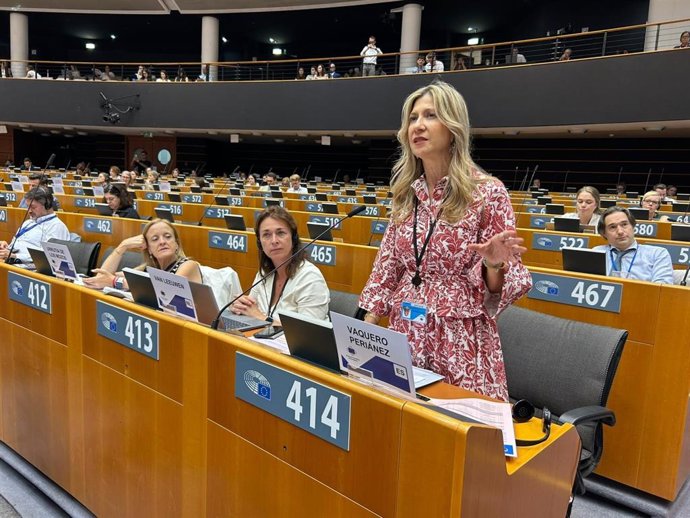 La vicepresidenta del Gobierno de Aragón, Mar Vaquero, en el Pleno del Comité de las Regiones.