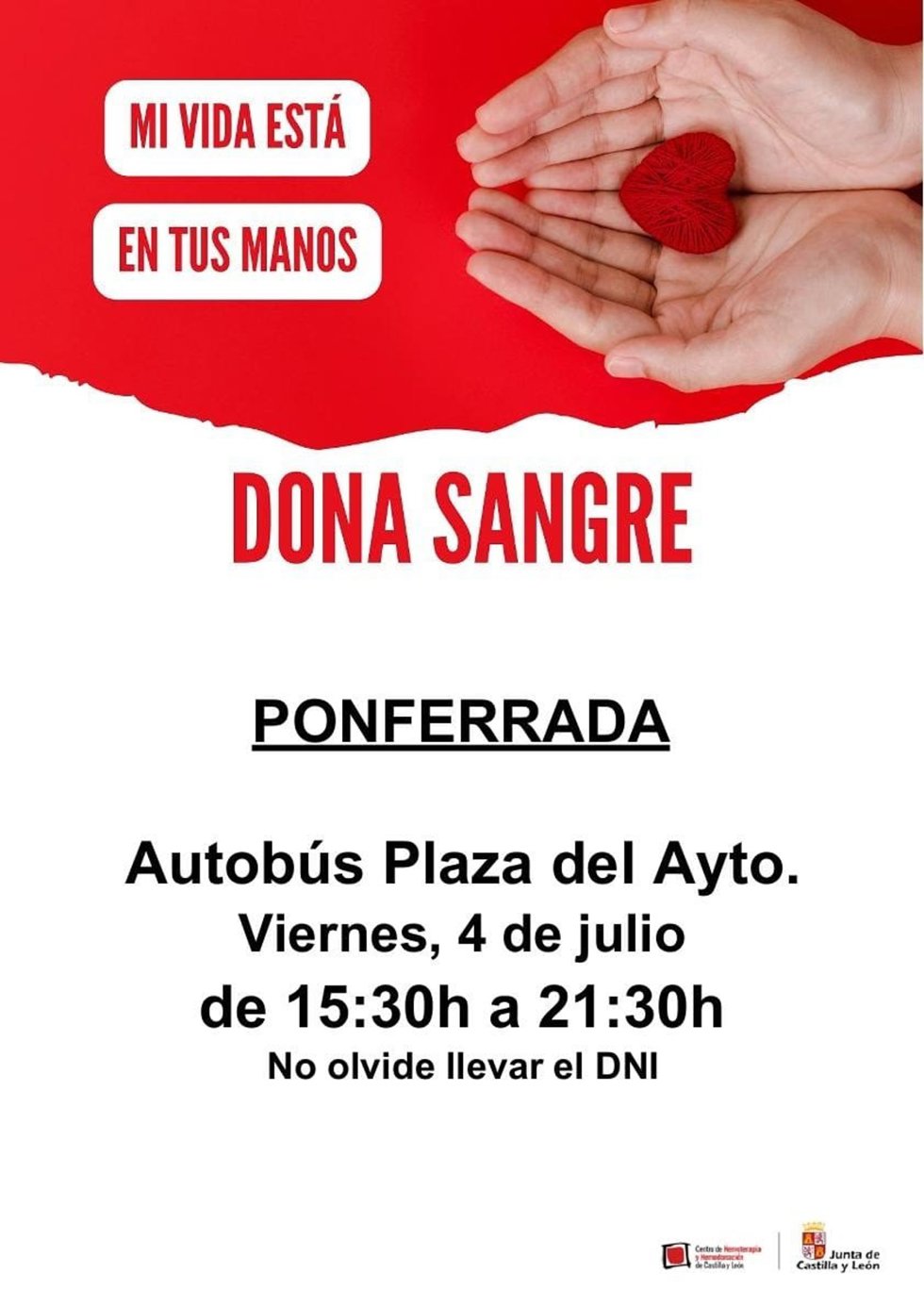 Cartel de la campaña de donación de sangre mañana en Ponferrada (León).