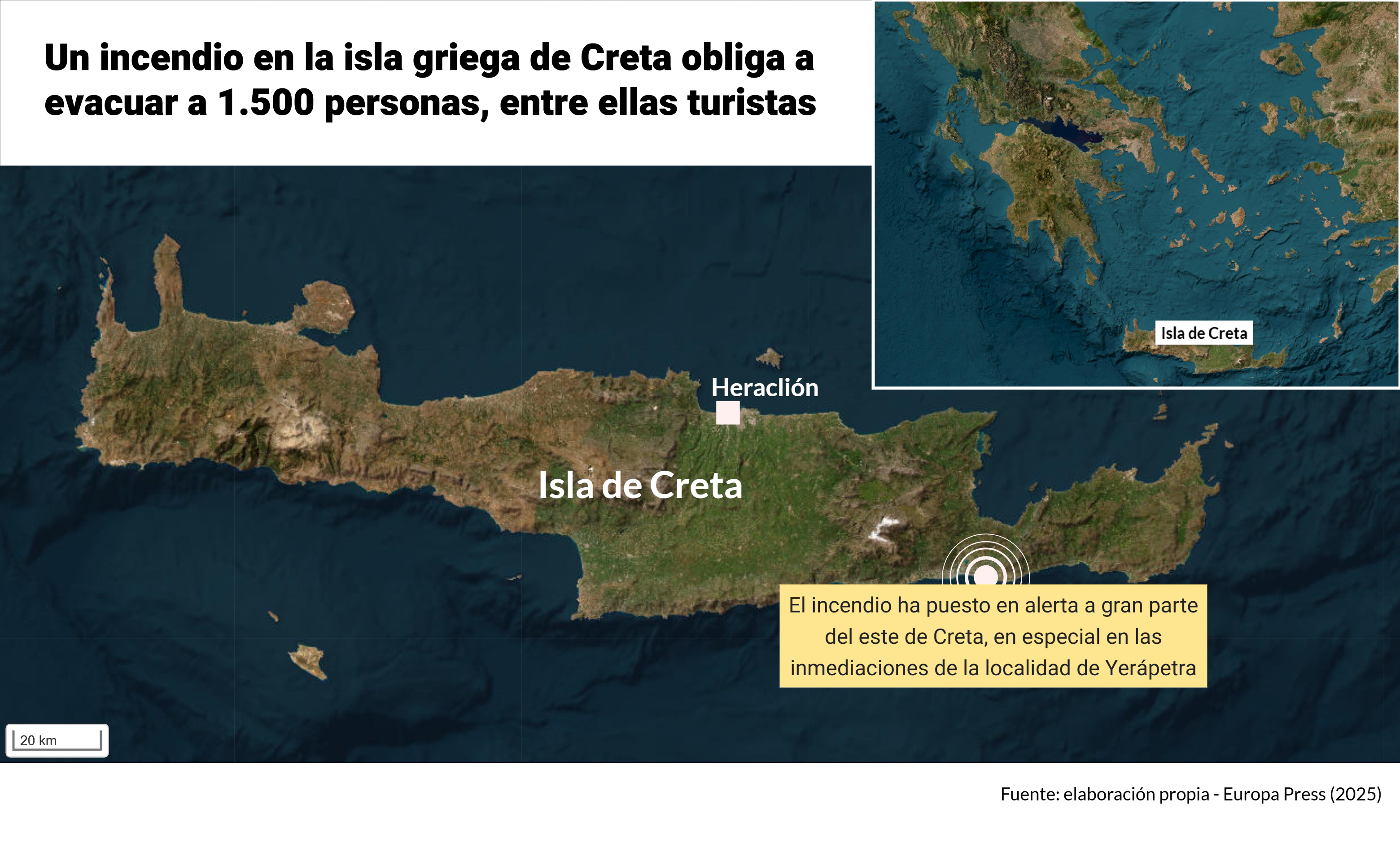 Un incendio en la isla griega de Creta obliga a evacuar a 1.500 personas, entre ellas turistas