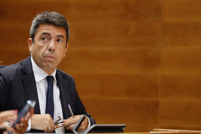 El president de la Generalitat, Carlos Mazón, en la sessió de control d'este dijous