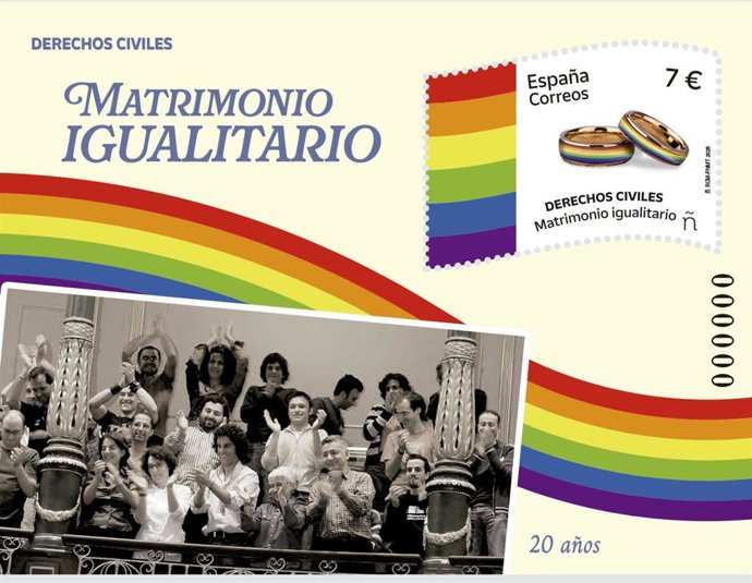 Sello por el 20 aniversario del matrimonio igualitario.