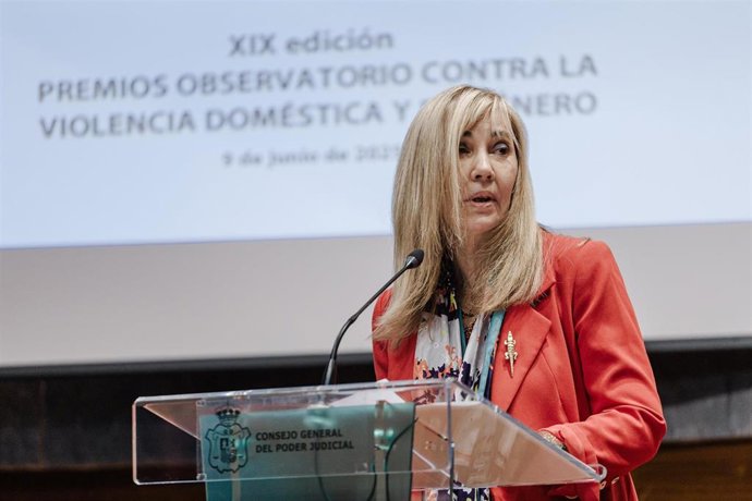 La presidenta del Tribunal Supremo y del Consejo General del Poder Judicial, Isabel Perelló, durante el acto de entrega de los XIX Premios anuales del Observatorio contra la Violencia Doméstica y de Género.