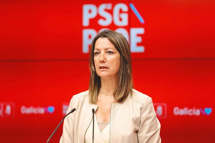 A secretaria de Organización do PSdeG, Lara Méndez, en rolda de prensa, a 3 de xullo de 2025.