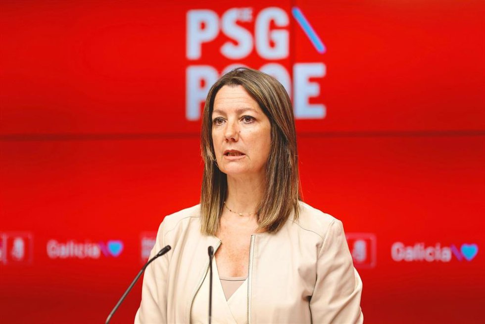 A secretaria de Organización do PSdeG, Lara Méndez, en rolda de prensa, a 3 de xullo de 2025.