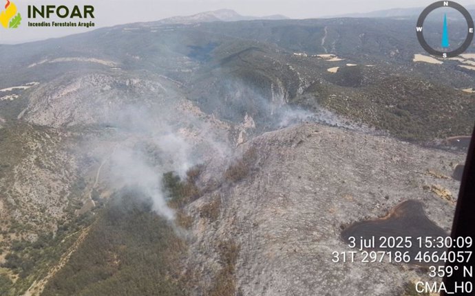 Estado del incendio a primera hora de la tarde de este jueves.