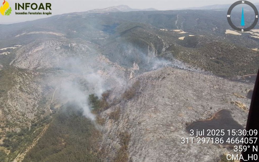 Estado del incendio a primera hora de la tarde de este jueves.