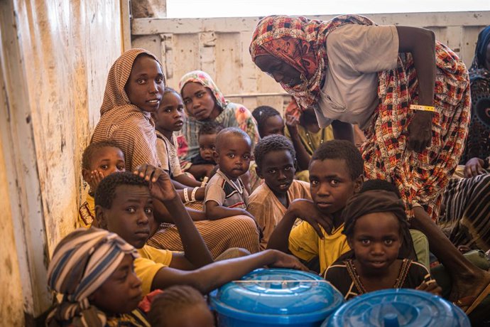 TINE, June 28, 2025  -- Sudanese refugees wait for departure inside a relocation truck commuting from the eastern Chadian city of Tine to Iridimi, on June 26, 2025. According to the United Nations, one in three Sudanese have been displaced. Of those, 3.8 