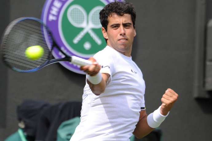 Jaume Munar of Spain in action against Cameron Norrie of Great Britain during the 2022 Wimbledon Championships, Grand Slam tennis tournament on June 29, 2022 at All England Lawn Tennis Club in Wimbledon near London, England.
