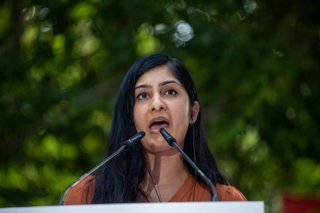 June 23, 2025, Madrid, Spain: Zarah Sultana, a member of the Labour Party in the British Parliament, speaks during the international event 'Stop genocide! Free Palestine', in the gardens of the Temple of Debod, in Madrid, Spain. Sumar and the group The Le