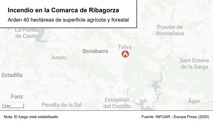 Mapa del incendio que afecta a Tolva (Huesca).