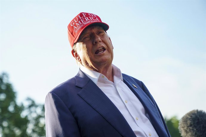 July 1, 2025, Washington, District Of Columbia, USA: United States President Donald J Trump speaks to media as he leaves the White House, Washington, DC, USA, 01 July 2025. President Trump is due to visit a new immigration detention facility in the Evergl