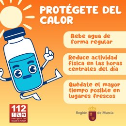 Cartel del '1-1-2' para instar a la población a protegerse del calor