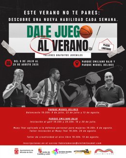 Cartel de los talleres gratuitos para jóvenes en los meses de verano en Miranda de Ebro