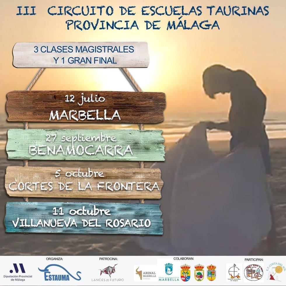 El III Circuito Escuelas Taurinas se celebrará en Marbella (12 de julio), Benamocarra (27 de septiembre), Cortes de la Frontera (5 de octubre) y Villanueva del Rosario, donde tendrá lugar la gran final el 11 de octubre.
