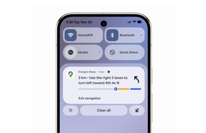 Una actualización en vivo en un teléfono con Android 16