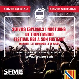 Servicios especiales de tren y metro nocturnos para asistir al Reggaeton Beach Festival.